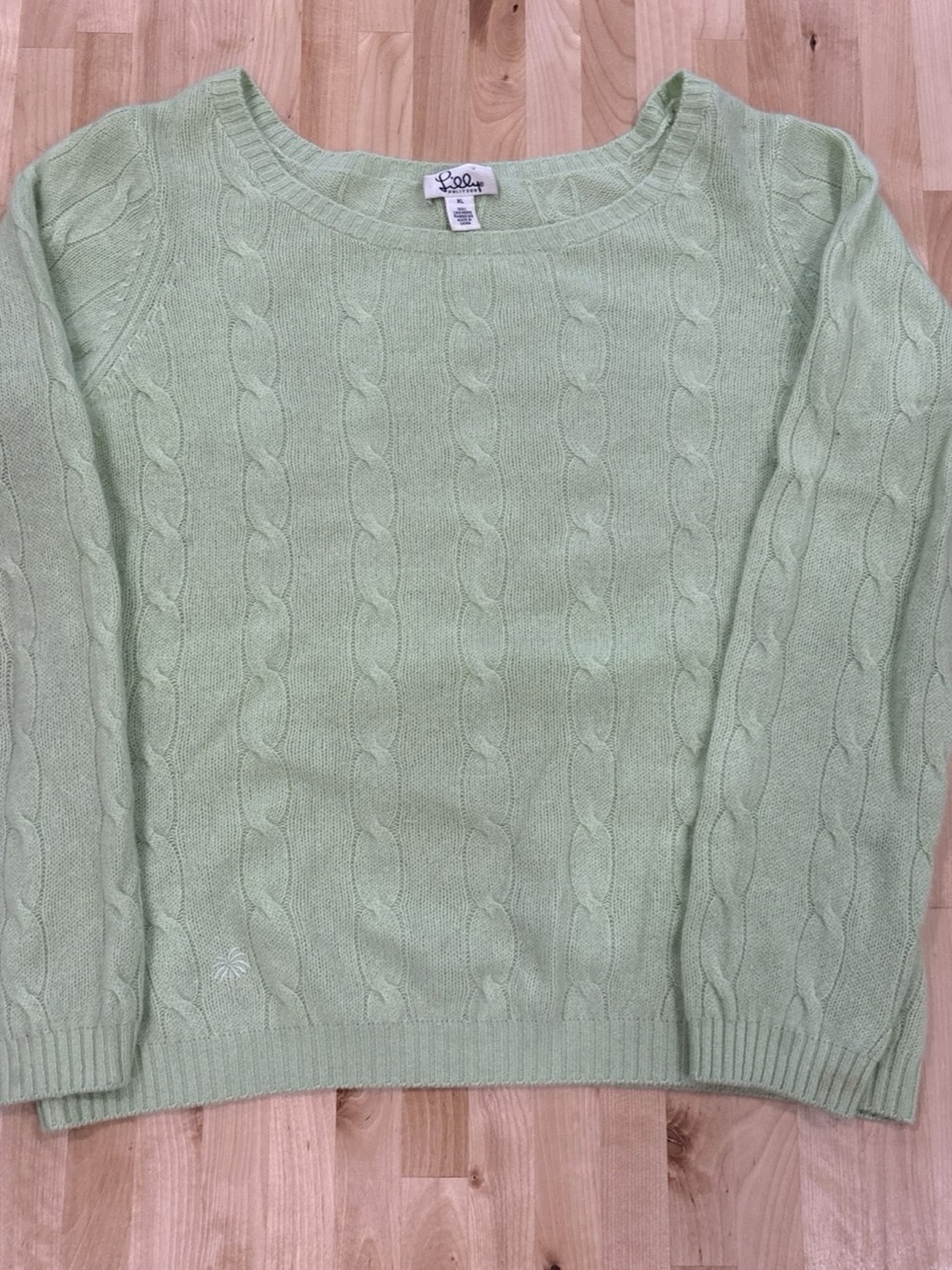 VTG Lilly Pulitzer Cashmere Sweater Lime Green Cable Knit Boat Neck GrXL/Teen XS